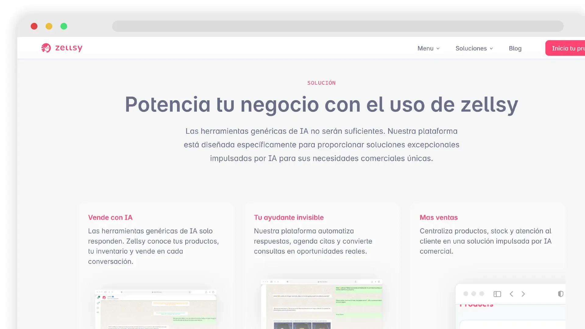 Vista previa de la landing de Zellsy
